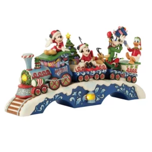 Jim Shore Disney Traditions 6014996 - Trenino di Natale Mickey and Friends LED Musicale 22 cm